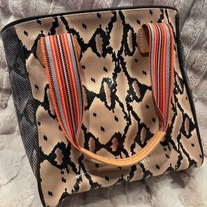 Consuela Cream and Black Tote with Snake Print